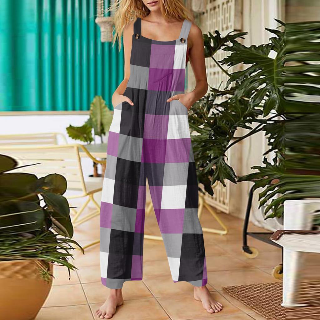 Women's Casual Retro Printed Jumpsuit Sleeveless Cotton Jumpsuit