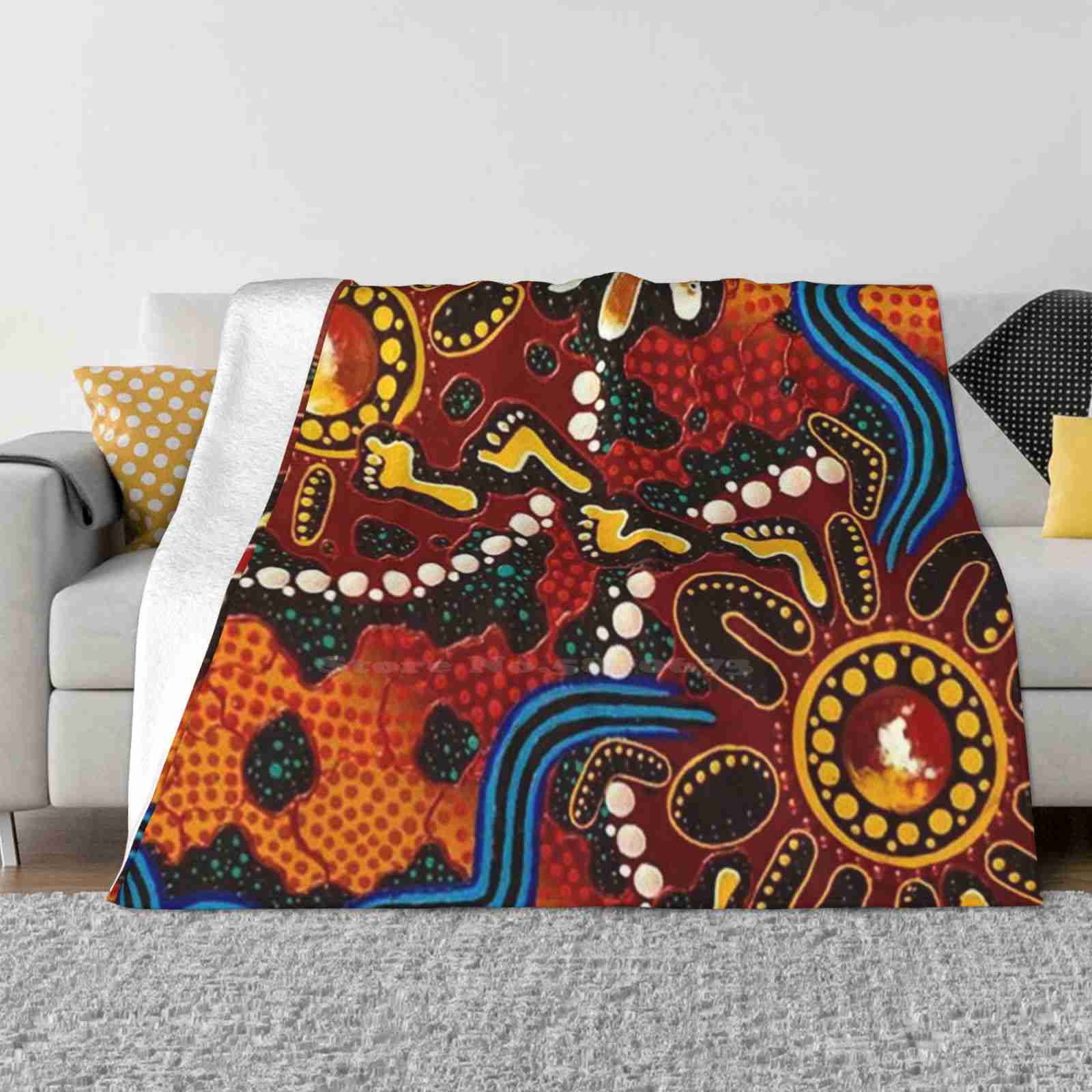 Australian Aboriginal Art Creative Design Light Thin Soft Flannel Blanket Australian Aboriginal Art Blue Modern Art 30x40in