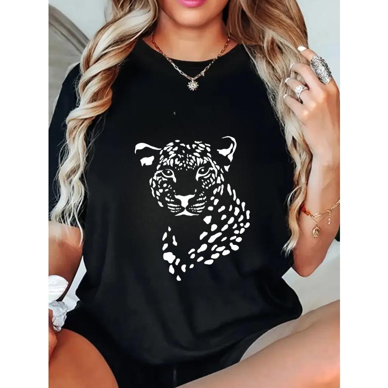 Oversized T Shirt Black Leopard Print Graphic For Casual Wear And Street Style