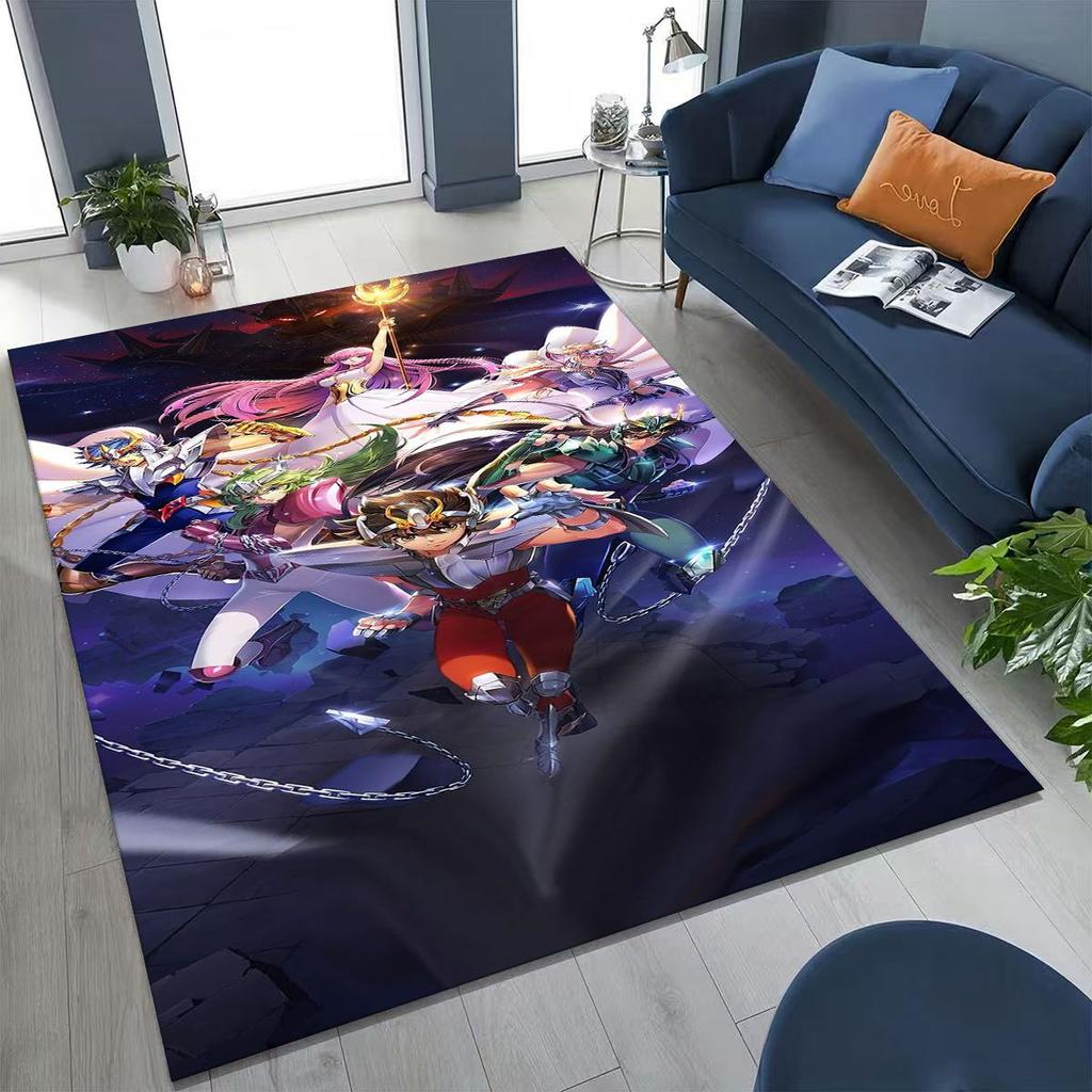 Retro Anime Saint Seiya Gold Saint Cartoon Rug for Bedroom Living Room Sofa Home Doormat Decor,Kids Play Non-slip Floor Mat Gift