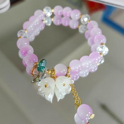 Charm Crystal White Floral Leaf Bracelet Colorful Glass Beaded Lily Valley Flower Bracelet for Women Wedding Jewelry