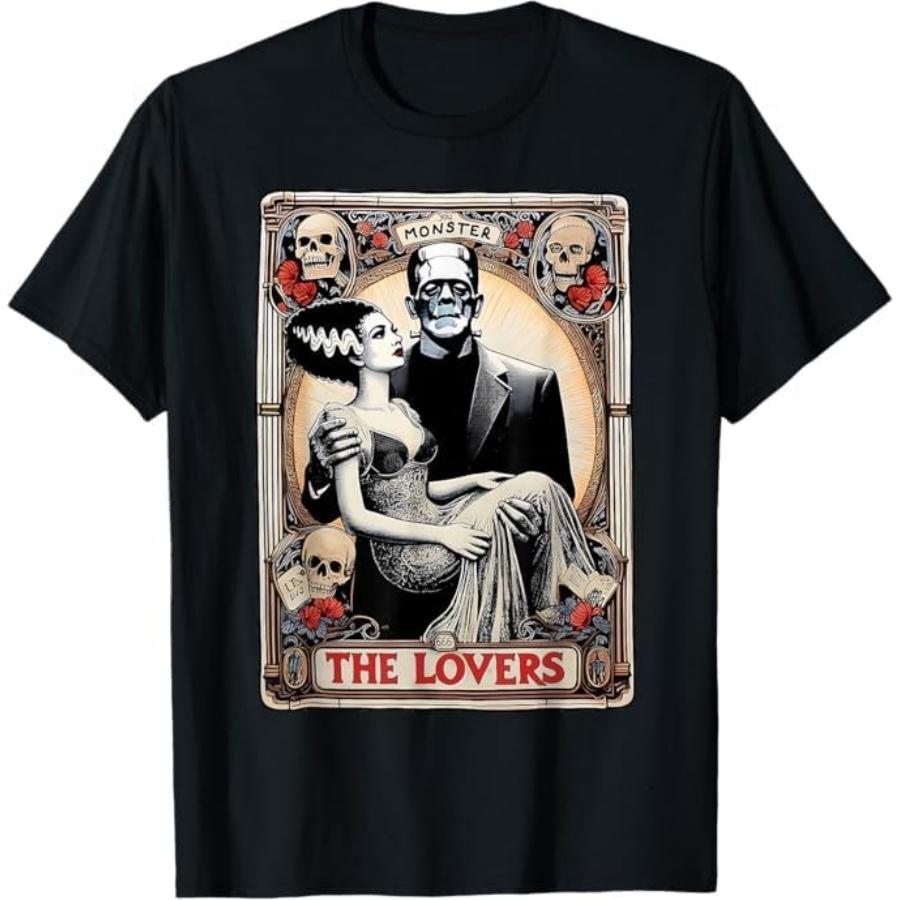 Horror The Lovers Tarot Card Funny Frankenstein and Bride T-Shirt LTDV Mens Womens Tank Top Sweatshirt Hoodie Longsleeve 40 Black S