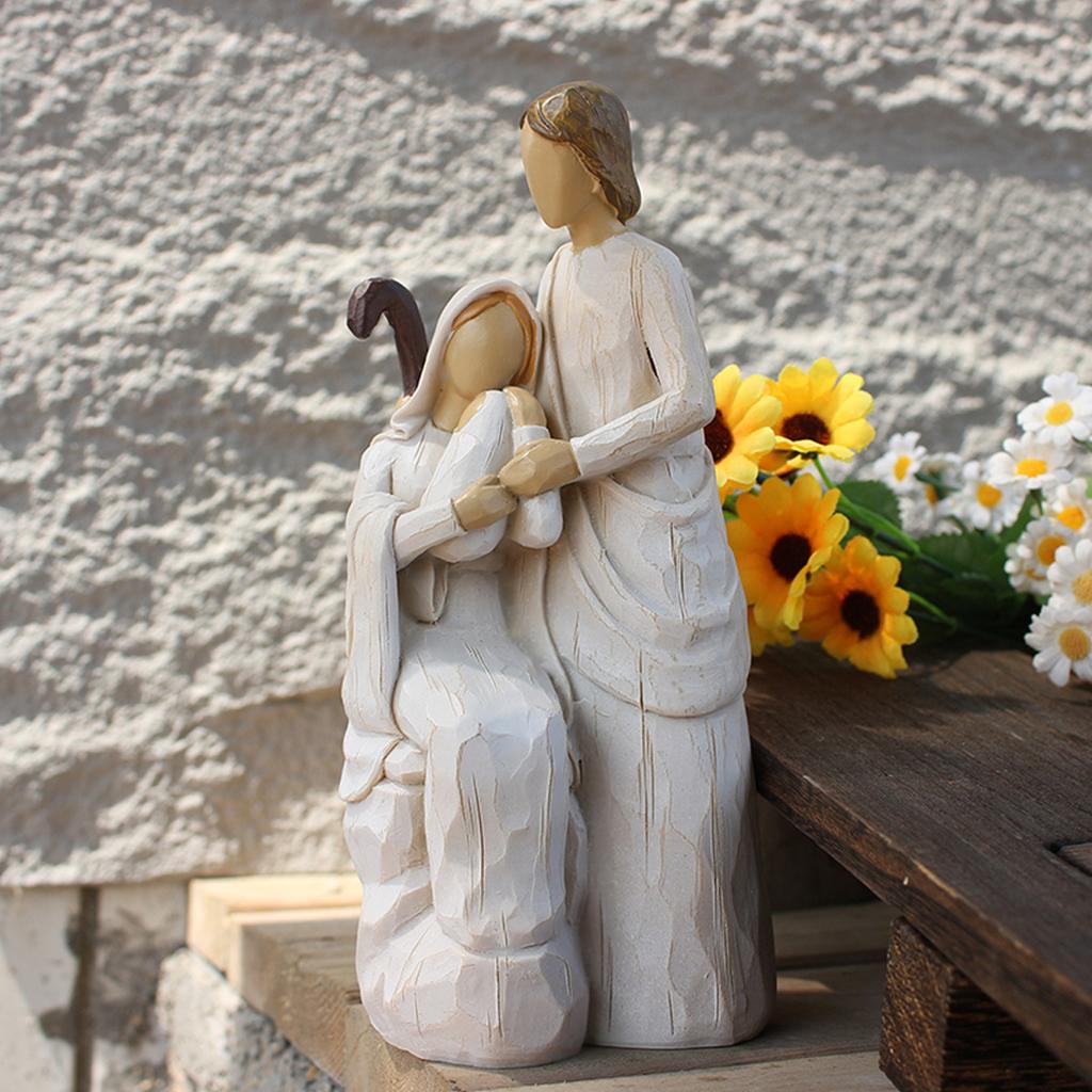 Resin Nativity Statue Holy Family Jesus Our Lady of Mary Figurine Catholic Birth of Christ Manger Group Home Desktop Decoration