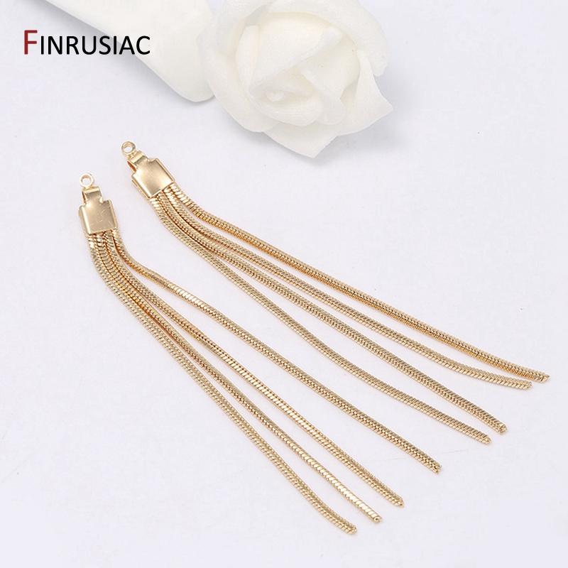 

2025 New Korean Fashion Long Tassel Charm Pendant For Earrings Making 14K Real Gold Plated DIY Earrings Accessories 2 pieces