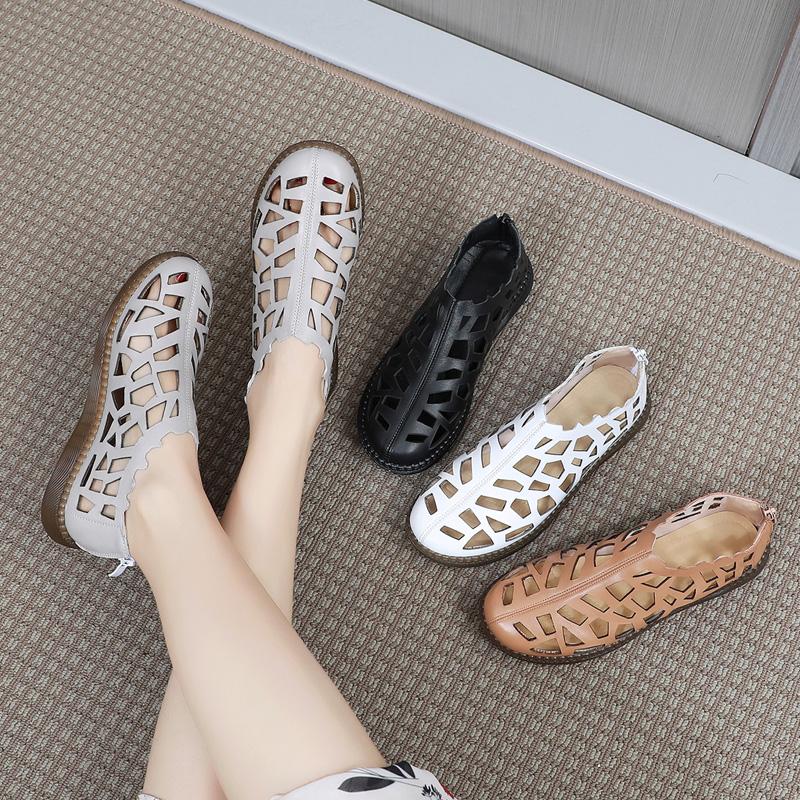 Móda GKTINOO 2025 Léto Pravá Kůže Děrované Boty Dámské Sandály Ležérní Tenisky Plochá Měkká Podrážka Pohodlné Sandály Velká Velikost