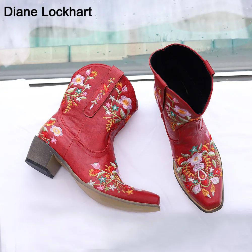 Fashion Women Cowboy Boots Luxury Embroidery Pointed Toe Winter Boots Ladies Shoes Comfortable Designer Botas Outdoor Skidproof Wearable