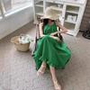 Suspender vest skirt spring new off-the-shoulder vacation versatile ruffle edge long dress