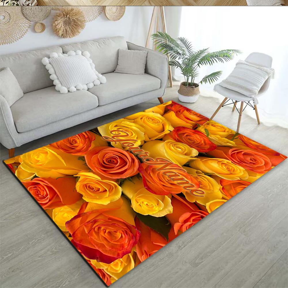Rose Customize Text Floor Rug Office Rug Suitable for Hallway Kitchen Outdoor Game Room Anti-slip Rug Office Home Decor Best for Christmas