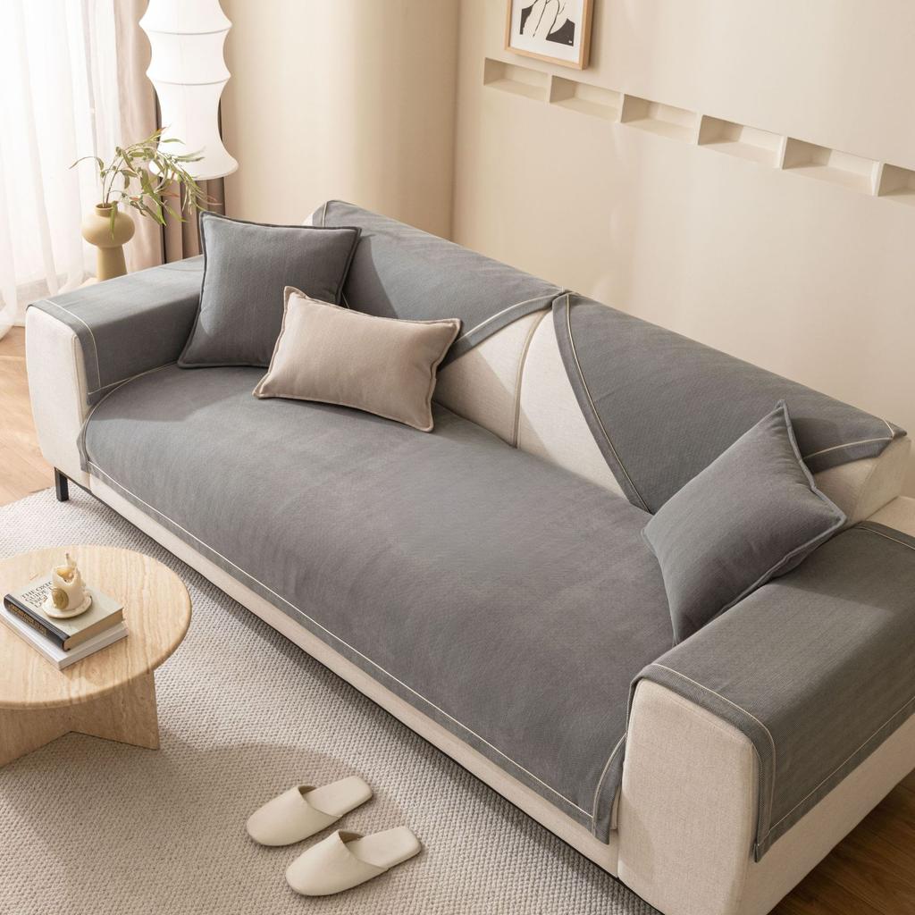 Vier Jahreszeiten Universal Chenille Stoff Einfarbig Fischgrätgestreift Sofakissen Modern Schlicht Rutschfest Sofakissen Handtuch