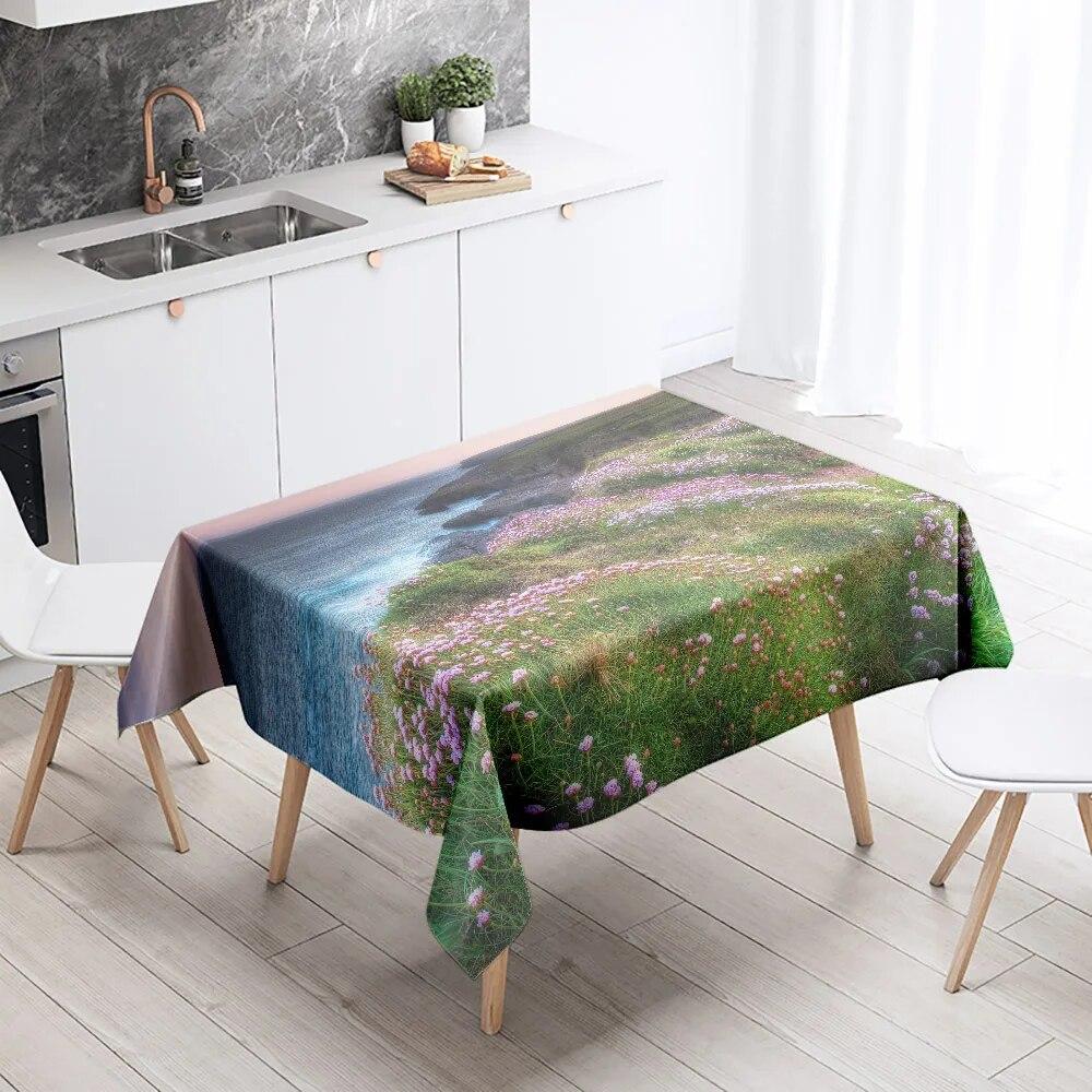 Seaside Scenery Tablecloth Natural World   Anti-Stain Waterproof Rectangular Kitchen Table Home Decoration