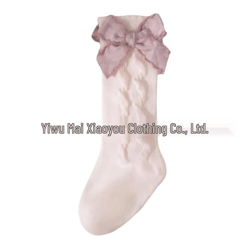 

Девичьи носки до середины икры с бантом и белым кружевом для весны и осени 0-1 year (Recommended foot length 10-12cm) розовый