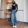 Women's Ink Splash Paint Graffiti Wide-Leg Jeans, 2026 Spring/Autumn High Street Style, Loose Straight-Leg Pants