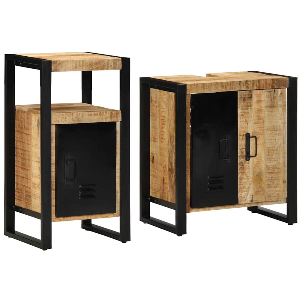 Bathroom Furniture Set 2 Pcs Brown & Black Solid Mango Wood