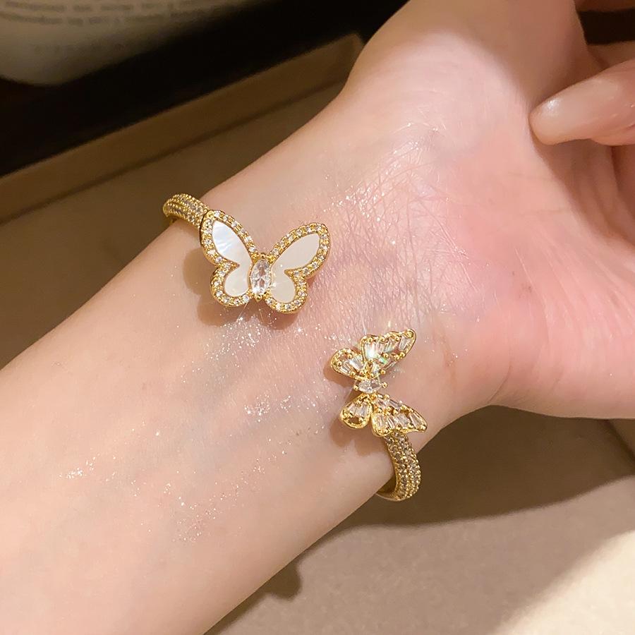 Elegant Zircon Butterfly Open Cuff Bracelet - Gold-Plated, Versatile Luxury Jewelry for Women.
