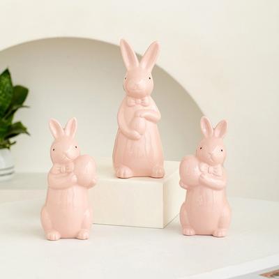 Pasqua Coniglio con Uovo Statuina Ceramica Papillon Statua Scultura Primavera Decorazione Ornamento per Festa Vacanza di Pasqua