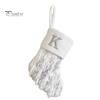 1Pc Christmas White Stocking Letter Embroidery Knitted Handmade Reusable Xmas Tree Hanging Gift Bag Stocking Pendant Party Holiday Decoration