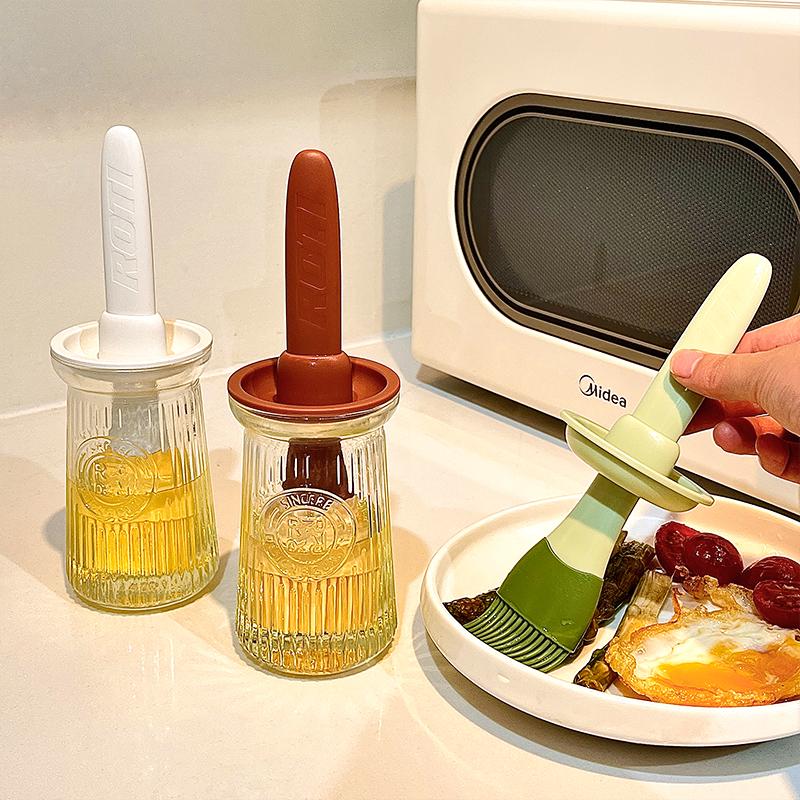 2 in 1 Silicone Dropper Measuring Oil Dispenser Bottle Glass Olive Oil Dispenser Bottle With Silicone Brush