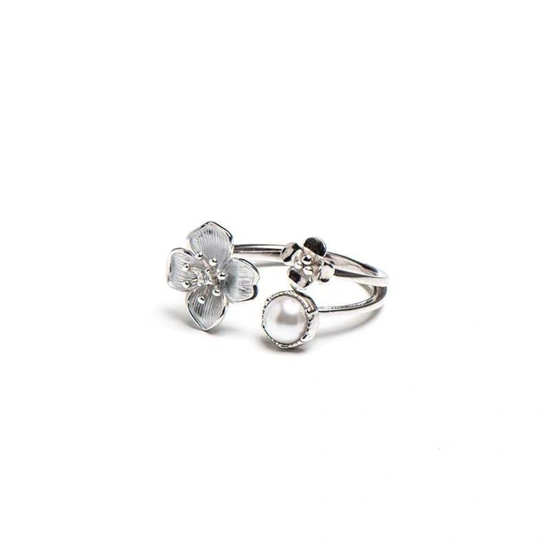 Chinese Style Flower Ring Copper Adjustable Jewelry For Women And Men