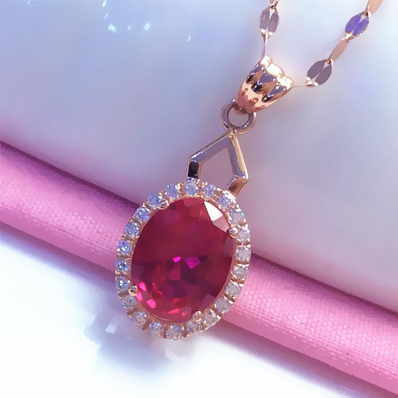 Exquisite Russian Purple Gold-Plated Rose Gold Redstone Pendant, Simple Fashion And Luxury Temperament, High-End Colored Gold Chain.