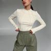 2024 Rané jaro Nové korejské jednobarevné spodní tričko Kulatý výstřih Slim fit Ležérní Sexy top pro ženy