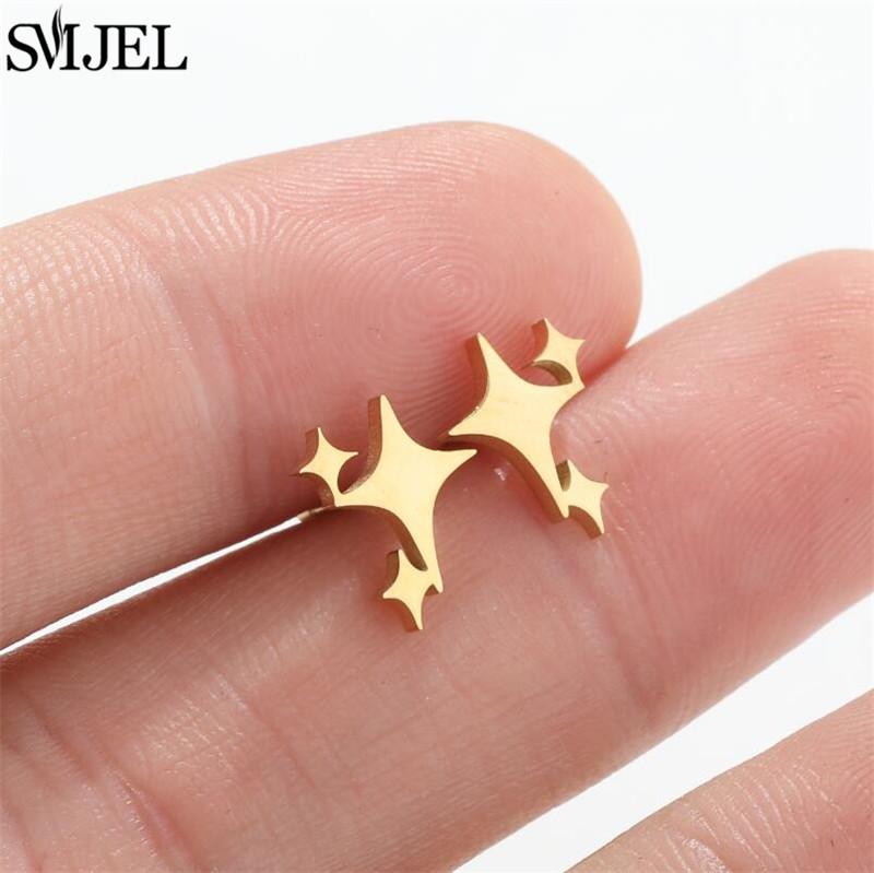 SMJEL Gold Stainless Steel Earrings Geometric Women Cute Leaf Star Footprints Mandala Cactus Earings Jewelry Small Studs Gift