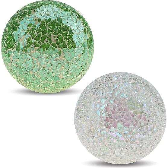 3pcs Decorative Glass Balls for Bowls 3.35inch Mosaic Glass Orbs Ball Gold Sphere Decor Globe Vases Dining Table Party Centerpiece