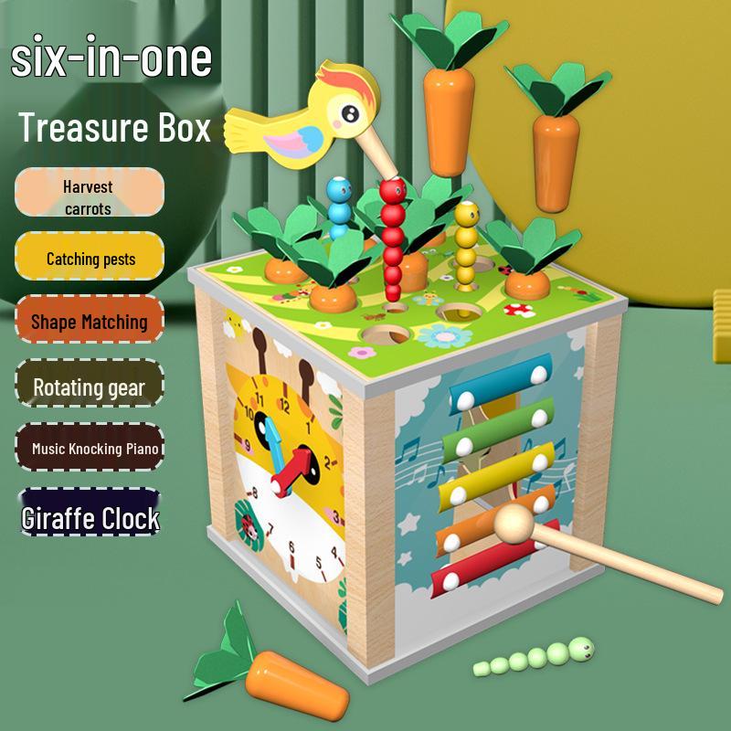 Children s Multifunctional Wooden Educational Toy with Shape Matching, Xylophone, and Pullable Radish