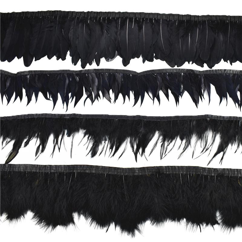 1Meters White Black Pheasant Feathers for Clothes Ribbon on Tape Rooster Goose Turkey Marabou Ostrich Fringe Trim Sewing Decor