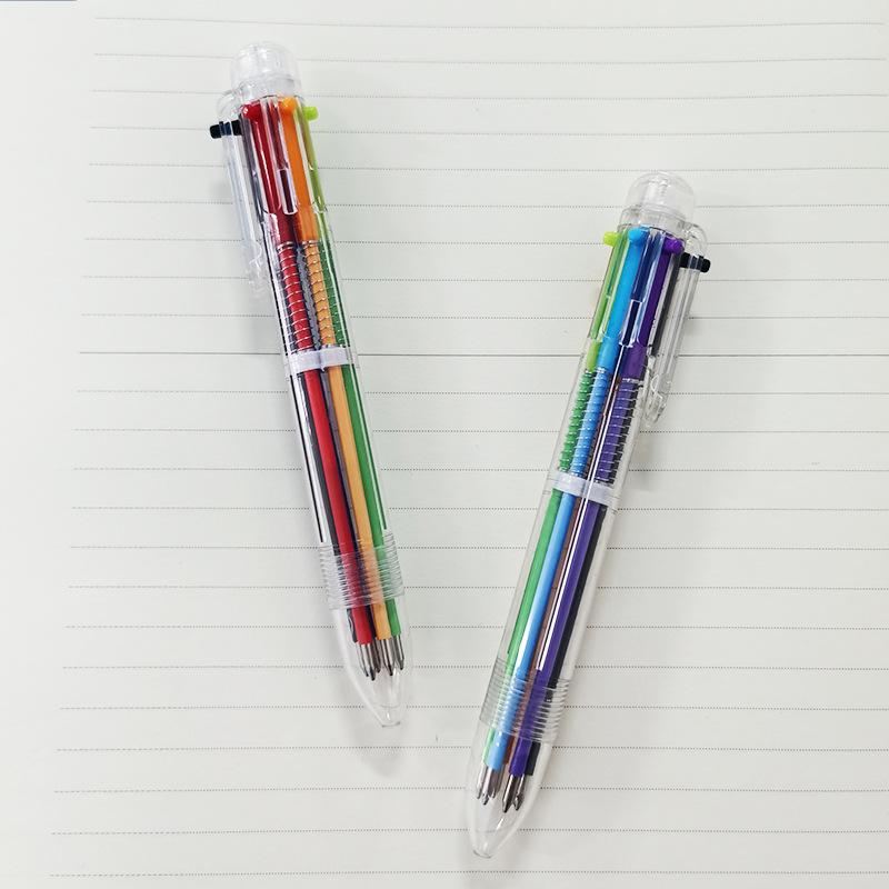 Cartoon Multi-color Ballpoint Pen Six In One Touch Color Personality Oil Pen Student Stationery 6 Color Pen