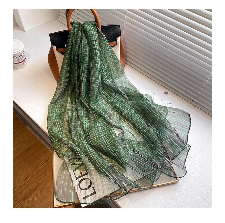 Four Season Silk Wool Scarf Women Hijab Plaid Pashmina Shawls And Wrap Luxury  Bandana Bufanda Blanket Scarves