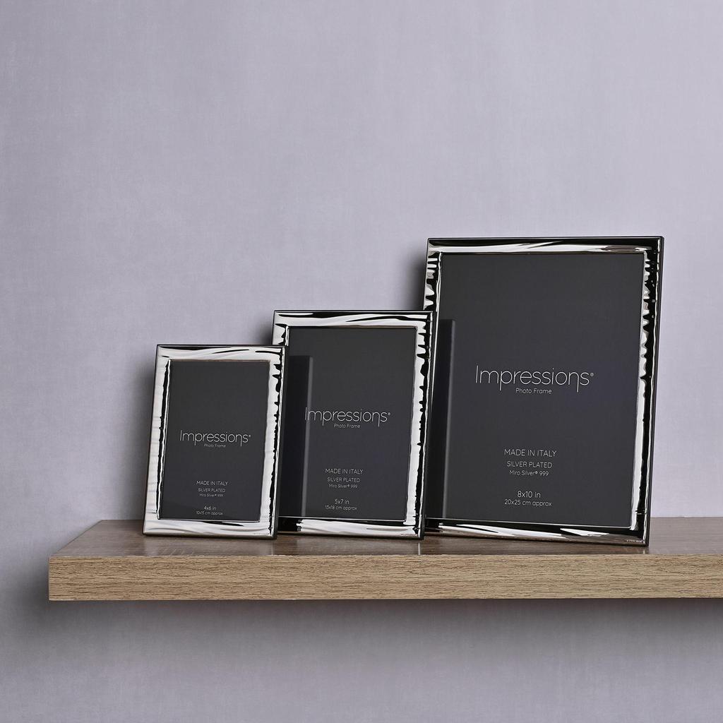 Impressions 999 Silver Narrow Wave Photo Frame 5 X 7 Wood Back Made In Italy