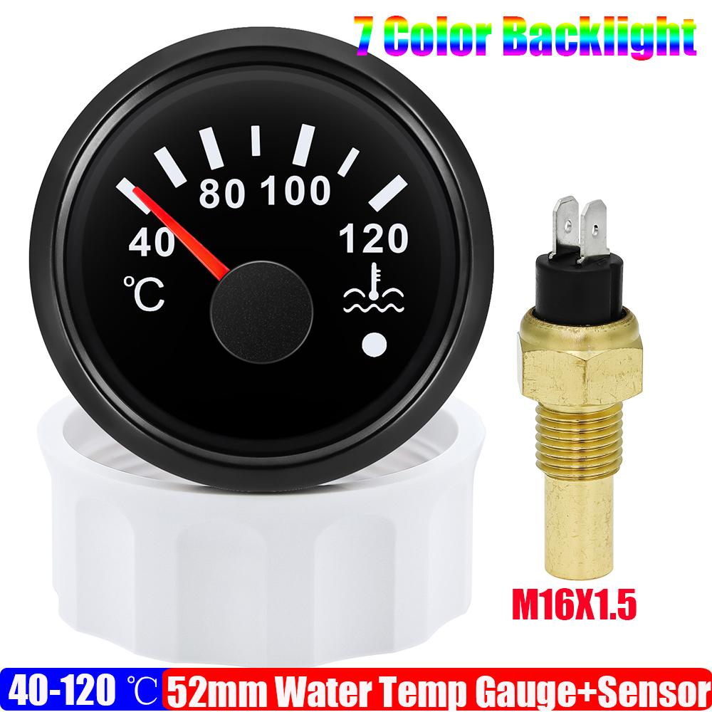 ZMFJH Waterproof 7 Color Light Pointer 52MM Water Temperature Gauge with Sensor Warning for Universal Car Marine Boat Temp Meter