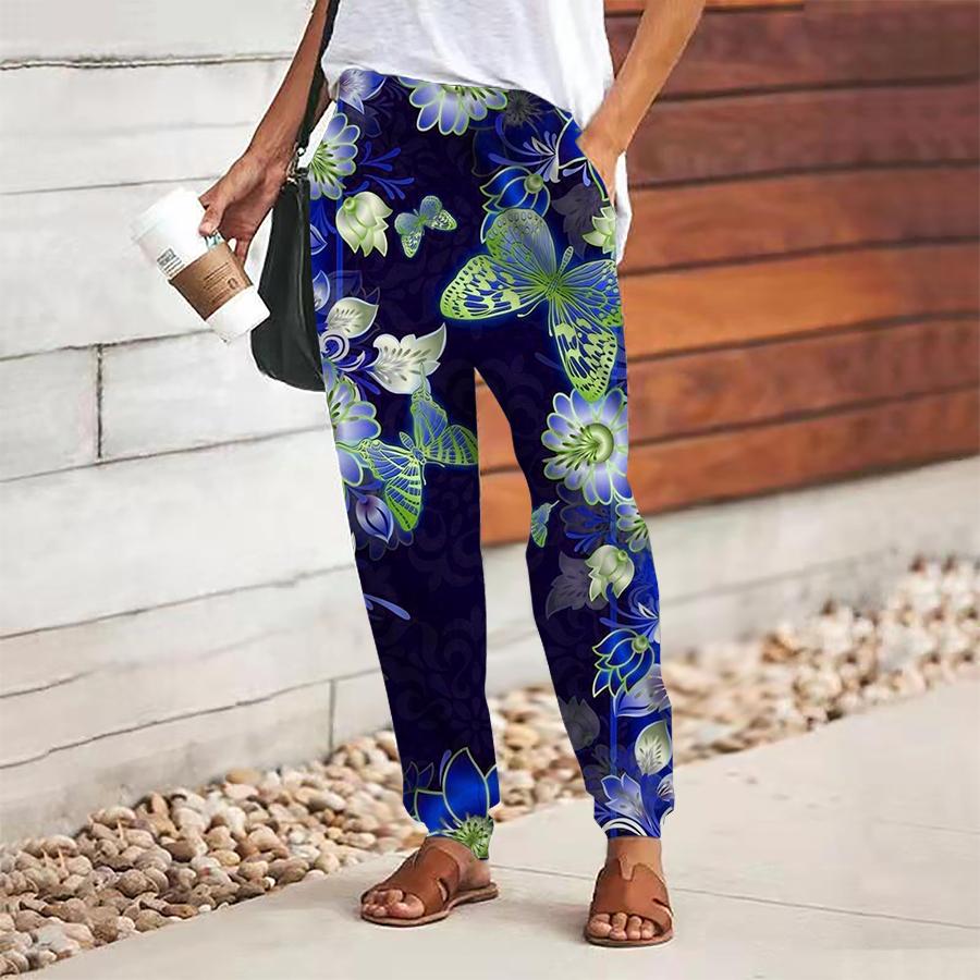 

Женские брюки с принтом бабочек, на шнуровке, с эластичной талией, свободные, повседневные длинные брюки, брюки с карманами XS