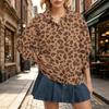 Damen Langarm Oberteil mit Leopardenmuster, lockerer Schnitt, mit Kragen für Herbst und Winter, Freizeitkleidung
