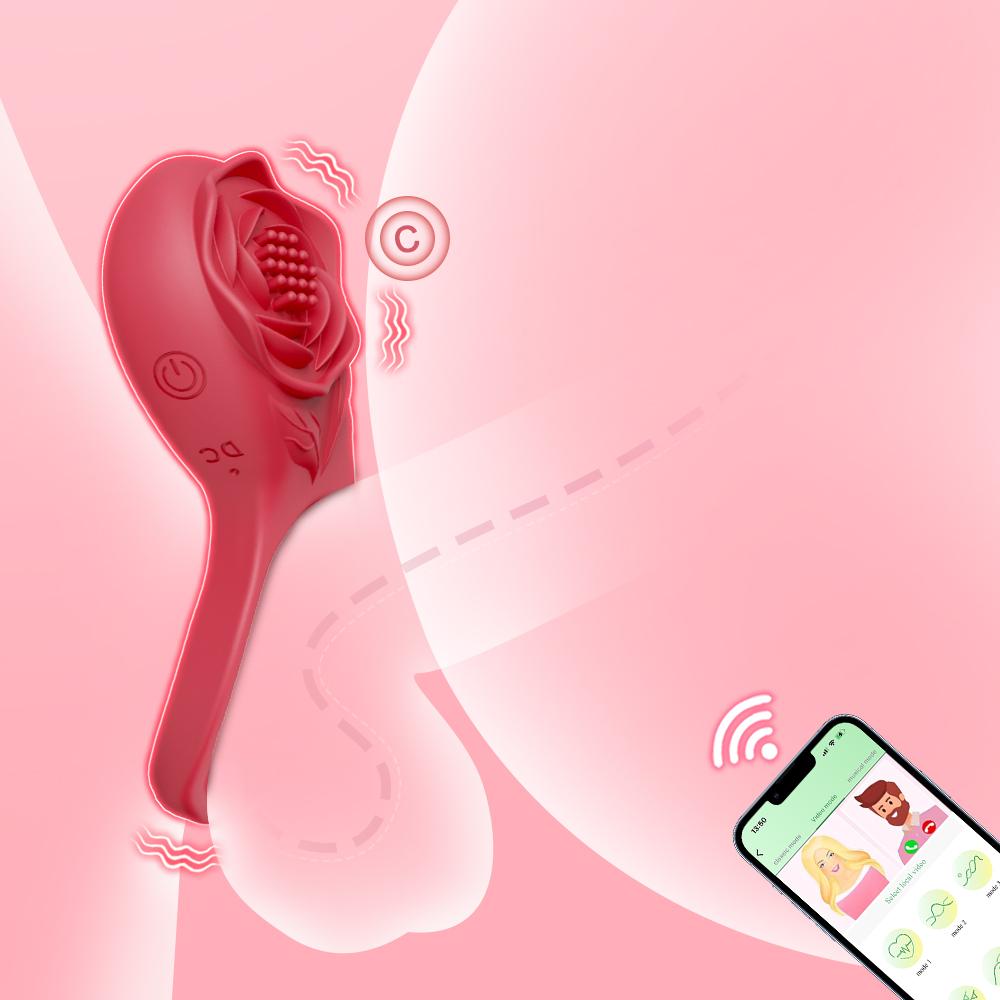 APP-enabled Vibrating Penis Ring, Rooster Ring Couple Vibrating Penis Ring, Male Adult Toy, with Rose Clitoral Stimulator.