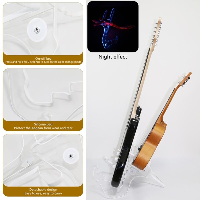 Folding Ukulele Holder Vertical Small Musical Instrument Stand with Light Concert Portable Acrylic Small Guitar Stand