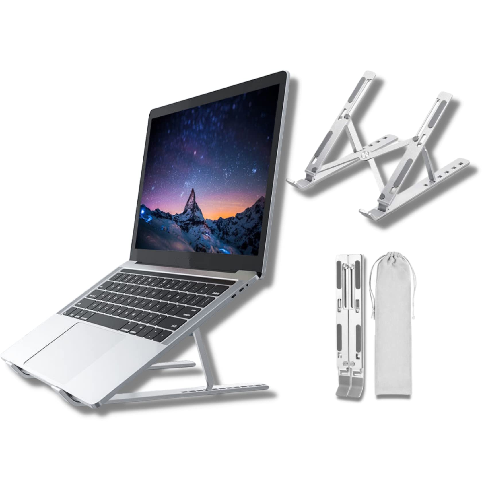 

Prv Aluminum Folding Computer 6 Height Lightweight Foldable PC Tablet Laptop Stand for and Tablet Alloy/ABS Stand Adjustable, Non-Slip, Portable,