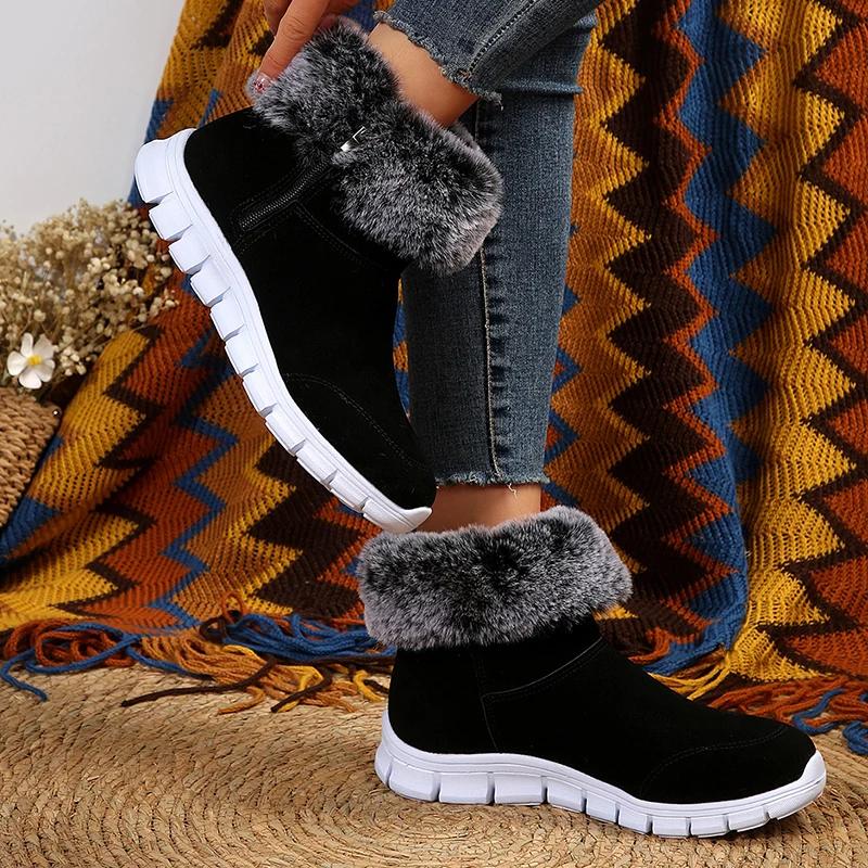 Winter Damen Stiefel Komfort Flauschige Schneestiefel Dickes Plüsch Warm Baumwollschuhe Seitenreißverschluss Warme Damen Stiefeletten Botas Invierno Mujer