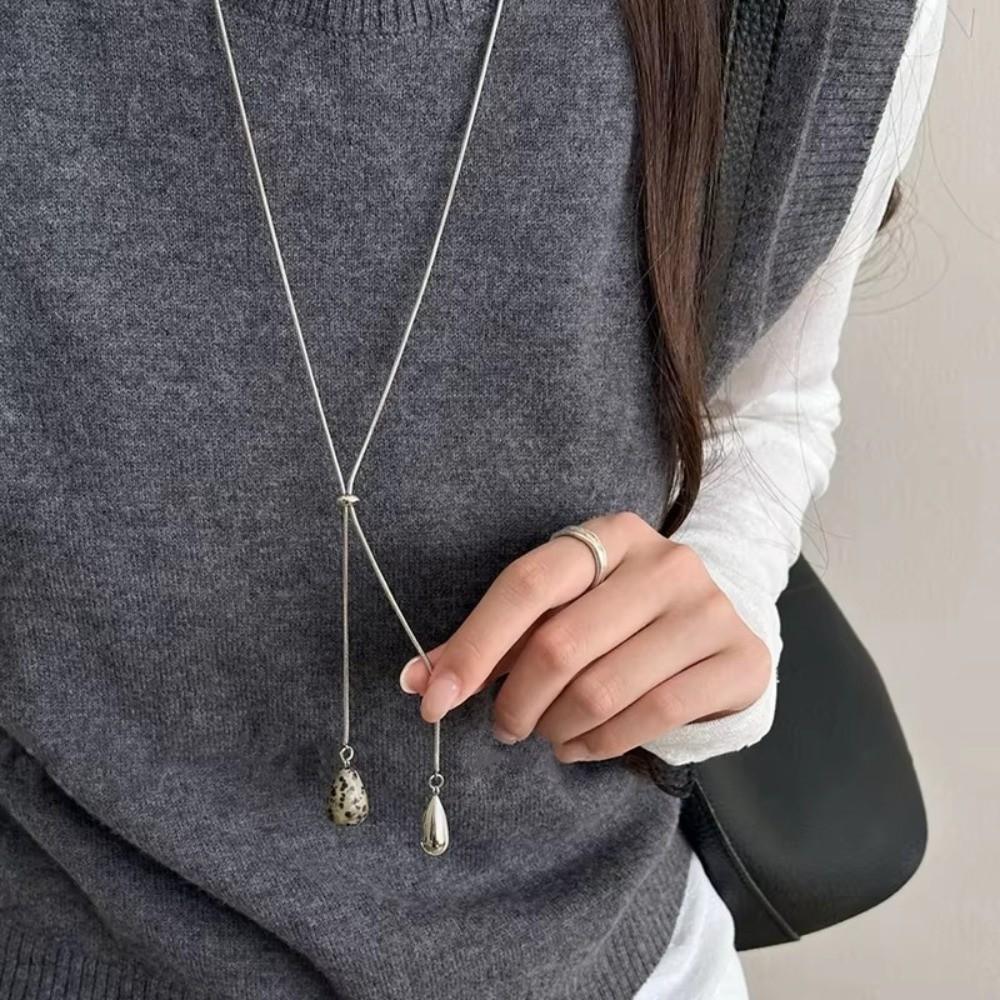 Tigerauge Stein Pulloverkette Titanstahl Anhänger Halskette Einfache Wassertropfenform Halskette