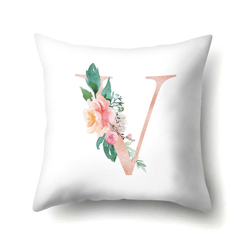 Polyester Pillowcase Home Pink Floral Decorative Print Pillowcase 26 English Letter Cushion Cover