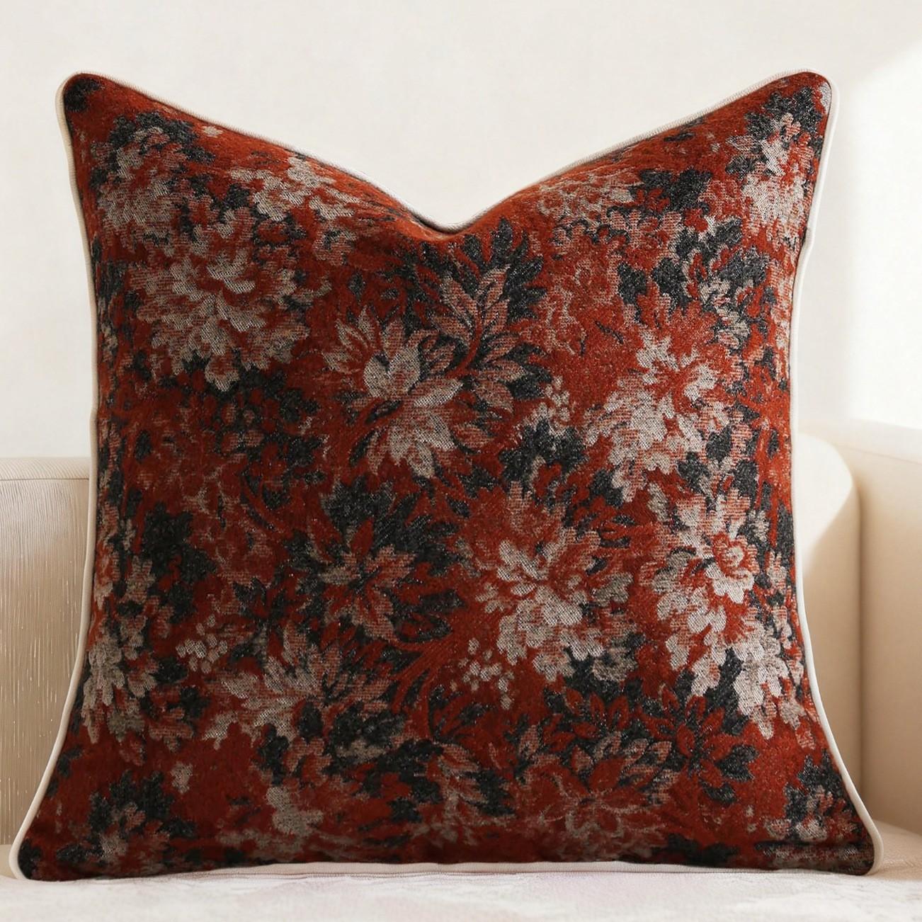 

Retro Floral Throw Pillow Cover Cojines 45x45 Chenille Yarn-Dyed Jacquard Square Pillowcase Decoration Sofa Cushion Covers 45x45cm