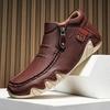 2025 New Large Size Men's Leather Boots Fashion Hand-stitched Ankle Boots Flat Short Boots Zipper Casual Shoes