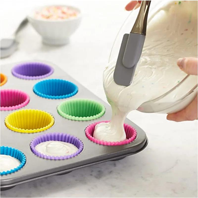 12pcs/Set Silicone Cake Mold Round Shaped Muffin Cupcake Baking Molds Kitchen Cooking Bakeware Maker DIY Cake Decorating Tools