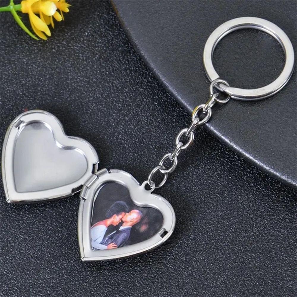 2Pcs Bag Hanging Photo Hold Keyring DIY Stainless Steel Keychain Funny Heart Album Keychain Gifts