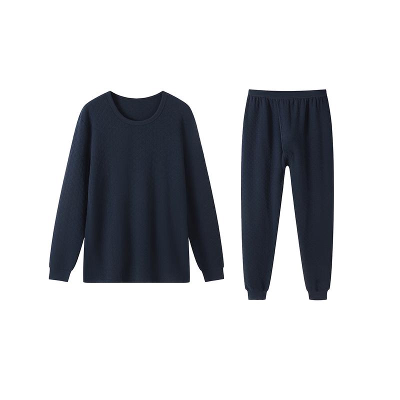 Yiershuang Men's Plus Size 100% Cotton 3-Layer Thermal Underwear Set