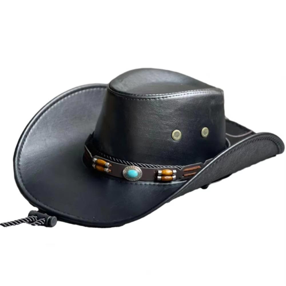 

Faux Leather Tibetan Style Top Hat Solid Color Dress Hats High Quality Western Cowboy Hats Unisex A верблюд