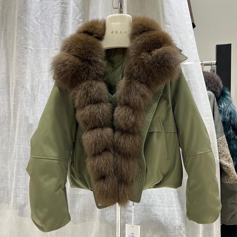 Womens Short Down Coat With Real Fox Fur Collar Warm Winter Jacket Daily Commute