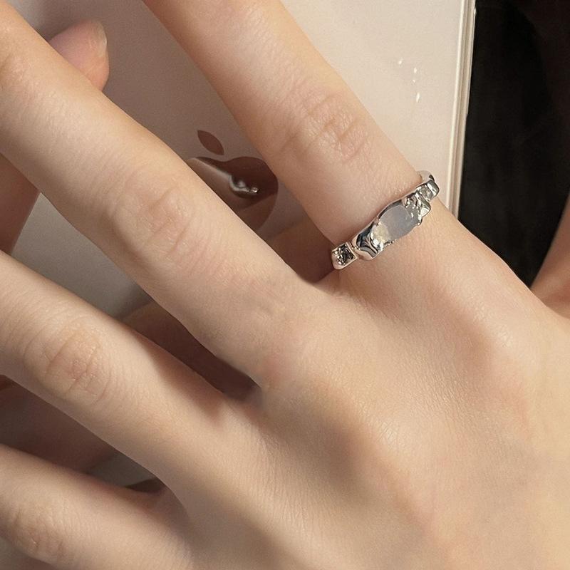 Niche Design Moonstone Opening Gemstone Light Luxury High Sense Cold Wind Ring Women Adjustable opening