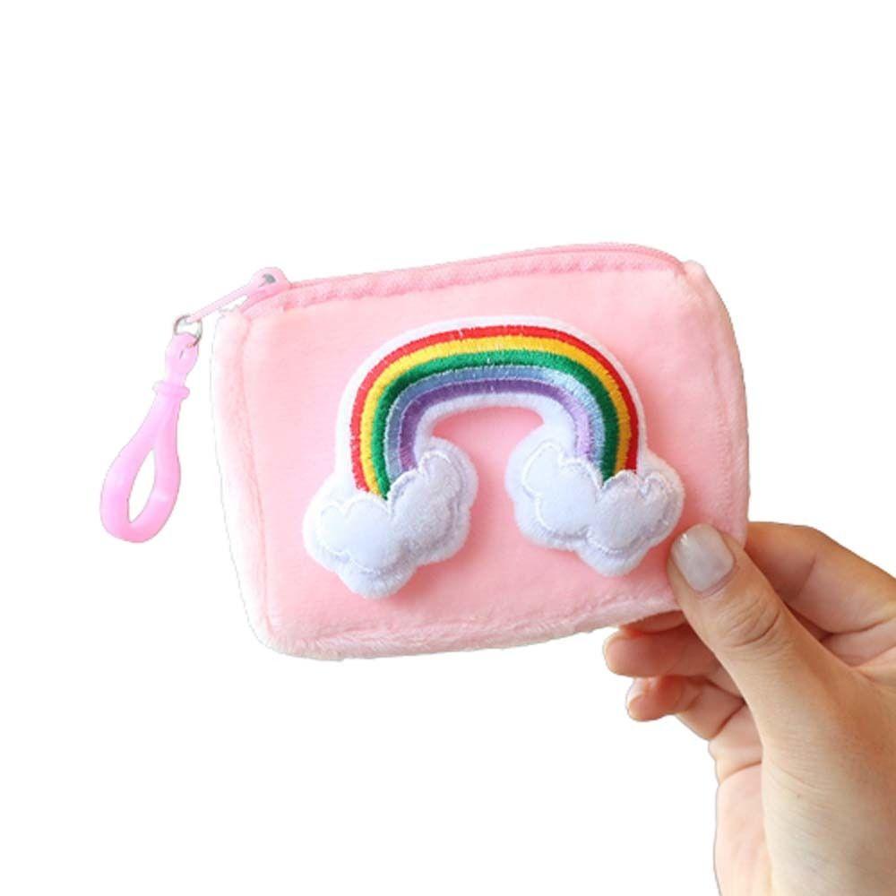Bag Plush Keychain Rainbow Plush Purse Cartoon Coin Purses Plush Zipper Wallets Plush Card Bag