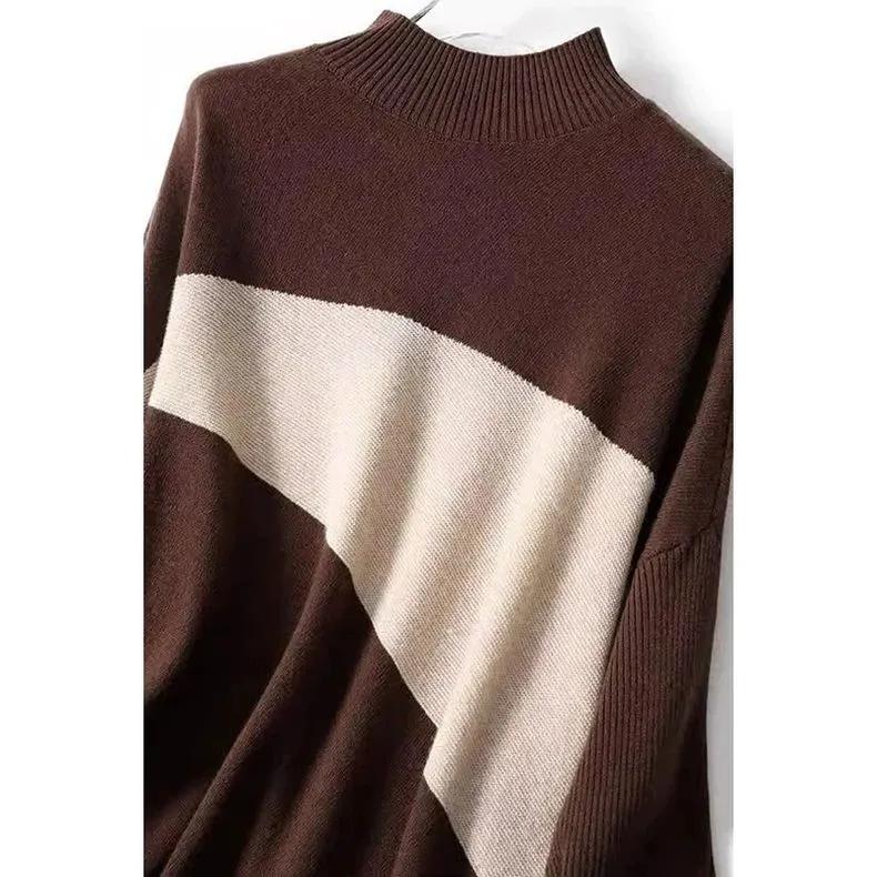 Lazy Tassel Contrast Color Sweater Autumn and Winter Temperament Women's Loose Turtleneck Bottoming Sweater